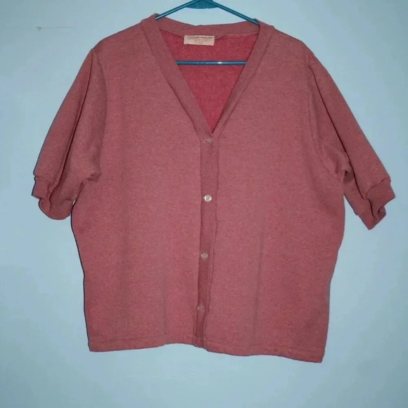 The Vermont Country Store Vintage Button Front Sweatshirt Cardigan XL Dusty Rose - Picture 3 of 12